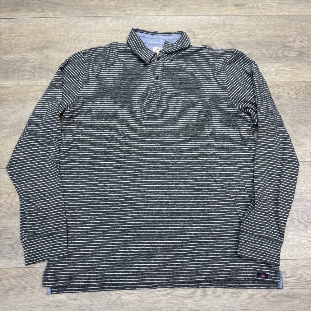 Faherty Gray Striped Men's L/S Polo Shirt Sz M Smart Casual Preppy - Picture 2 of 9
